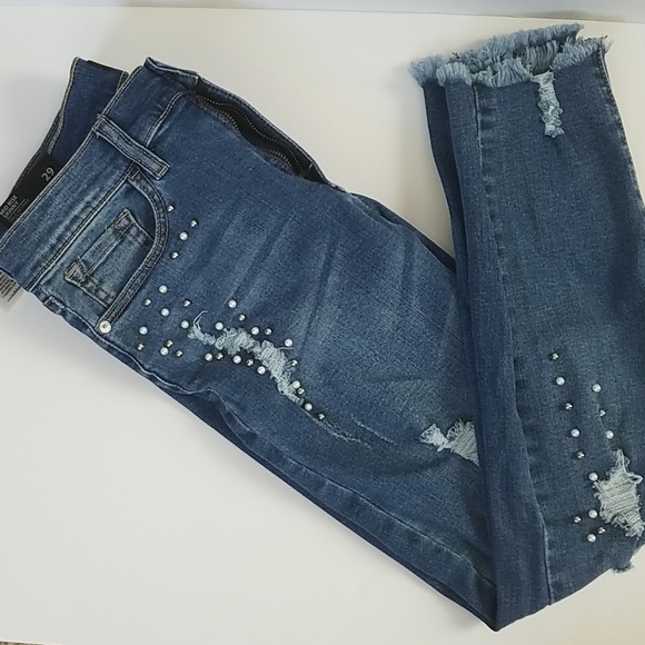 Buffalo David Bitton Faith Embellished-Side Skinny Jeans Size 30 Black Rinse